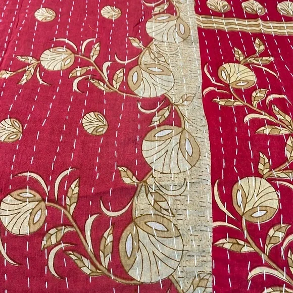 KANTHA QUILT HANDCRAFTED LIGHTWEIGHT REVERSIBLE BLANKET THROW BEDDING INDIA - Picture 5 of 10